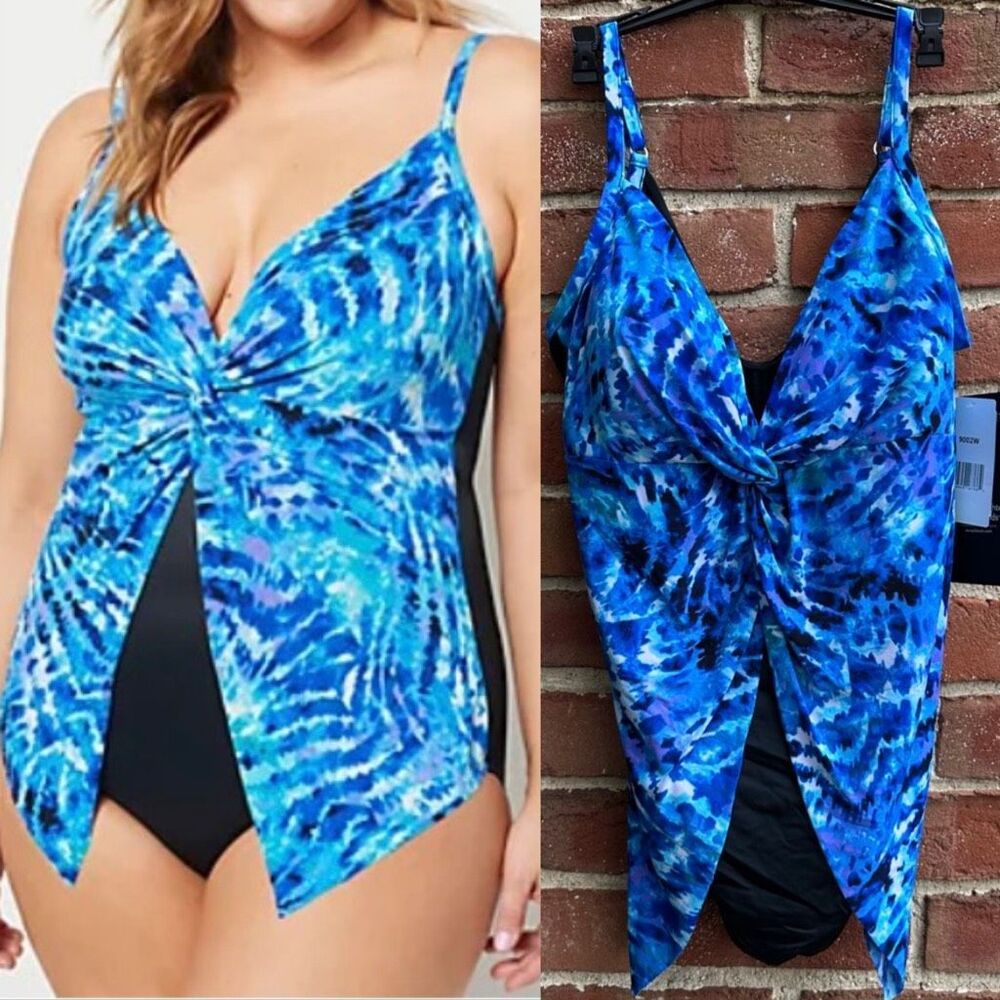 Miraclesuit $180 Cool Blue One Piece Slimming Tummy Control Swimsuit 18 W NWT